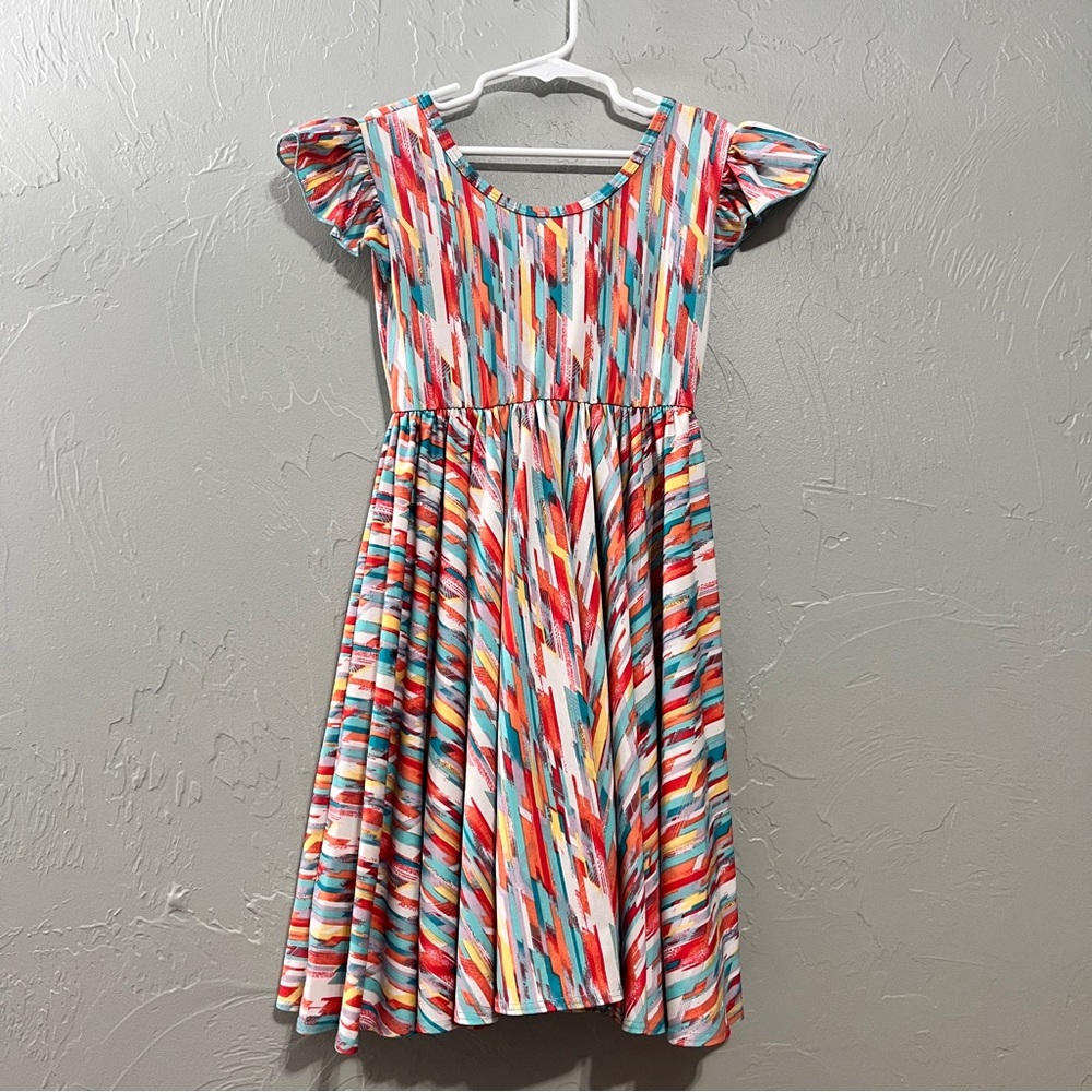 Dot Dot Smile Colorful Striped Twirl Dress Size 5/6 flutter sleeves